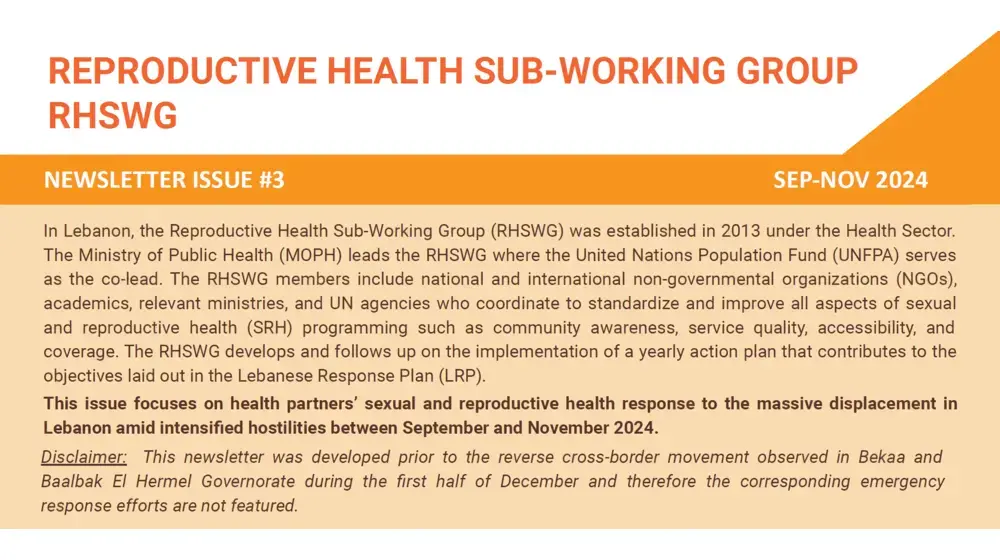 The Reproductive Health Sub-Working Group (RHSWG) Newsletter - Issue #3 (Sep-Nov 2024)