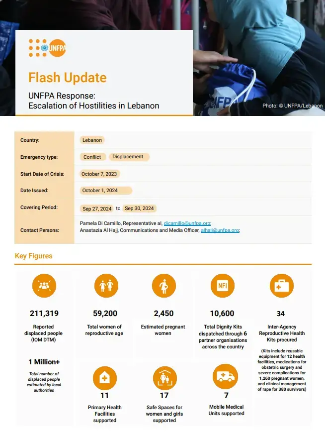 UNFPA Lebanon Emergency Response FLASH UPDATE#2 -OCT 1 2024