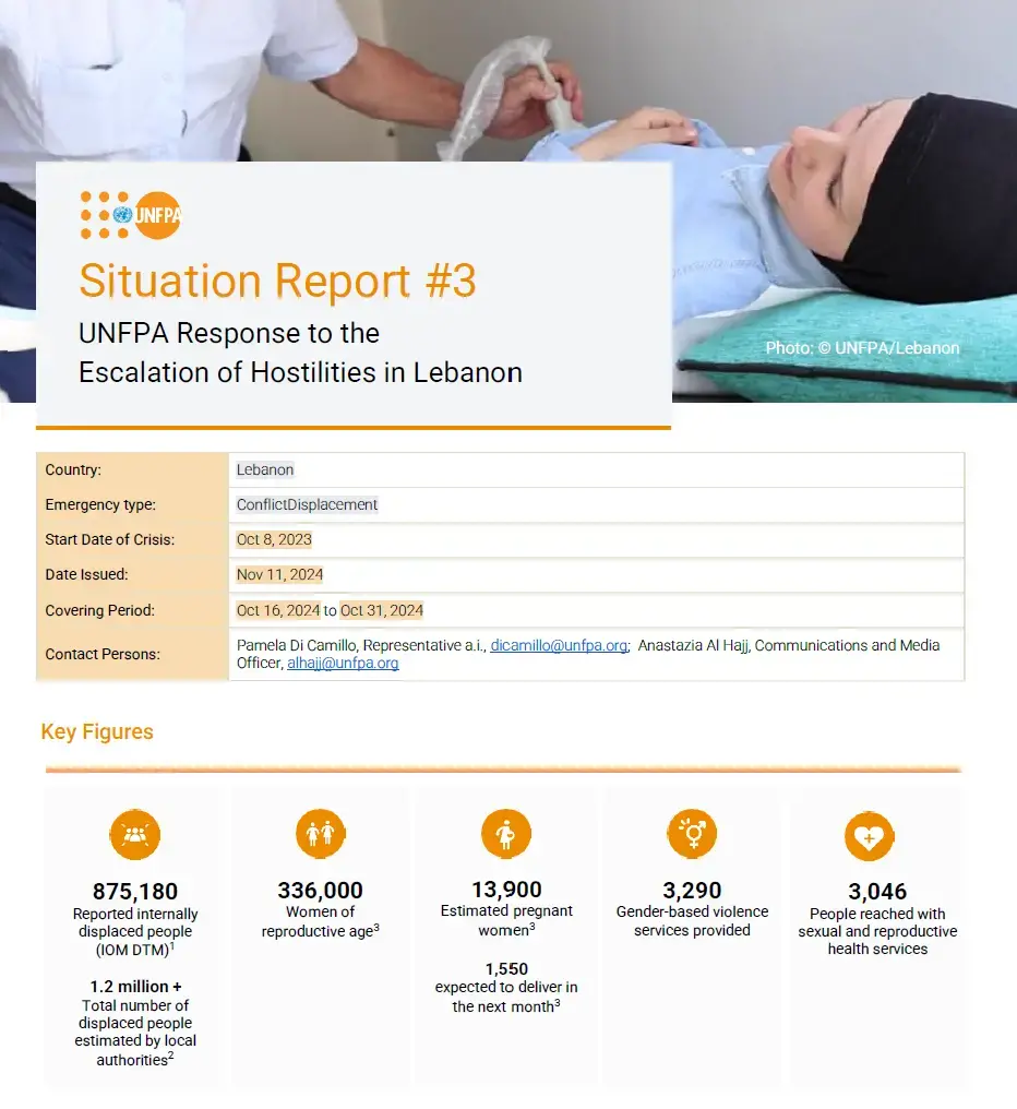 Situation Report #3 - UNFPA Response to the Escalation of Hostilities in Lebanon 