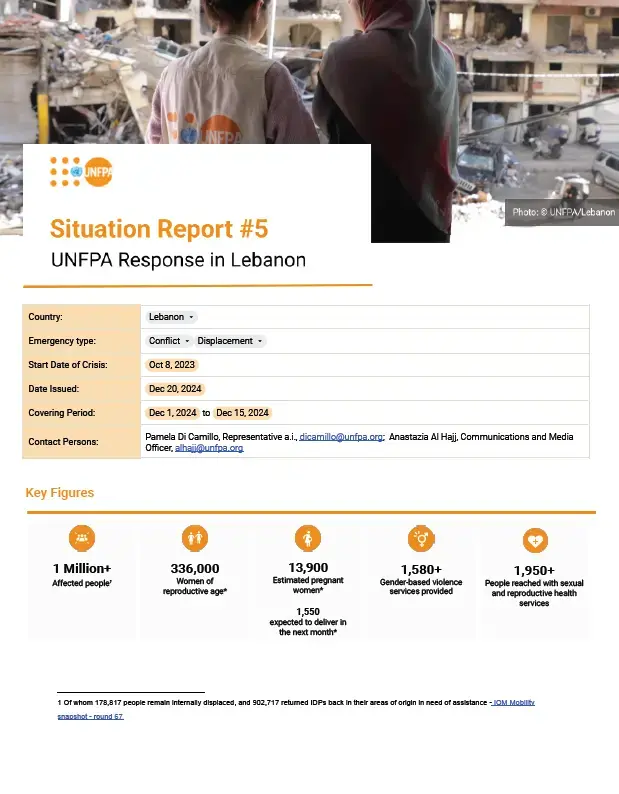 Situation Report #5 - UNFPA Response in Lebanon (1-15 Dec, 2024)