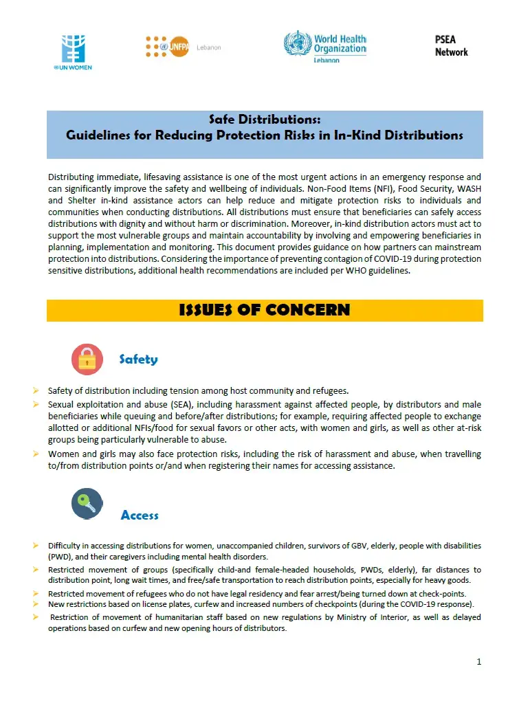 Safe Distributions: Guidelines for Reducing Protection Risks in In-Kind Distributions