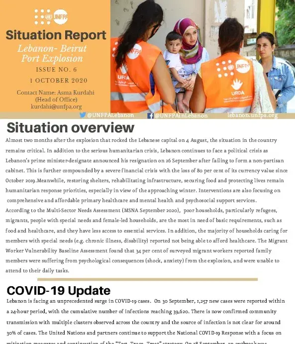 Beirut Explosion Situation Report No.6